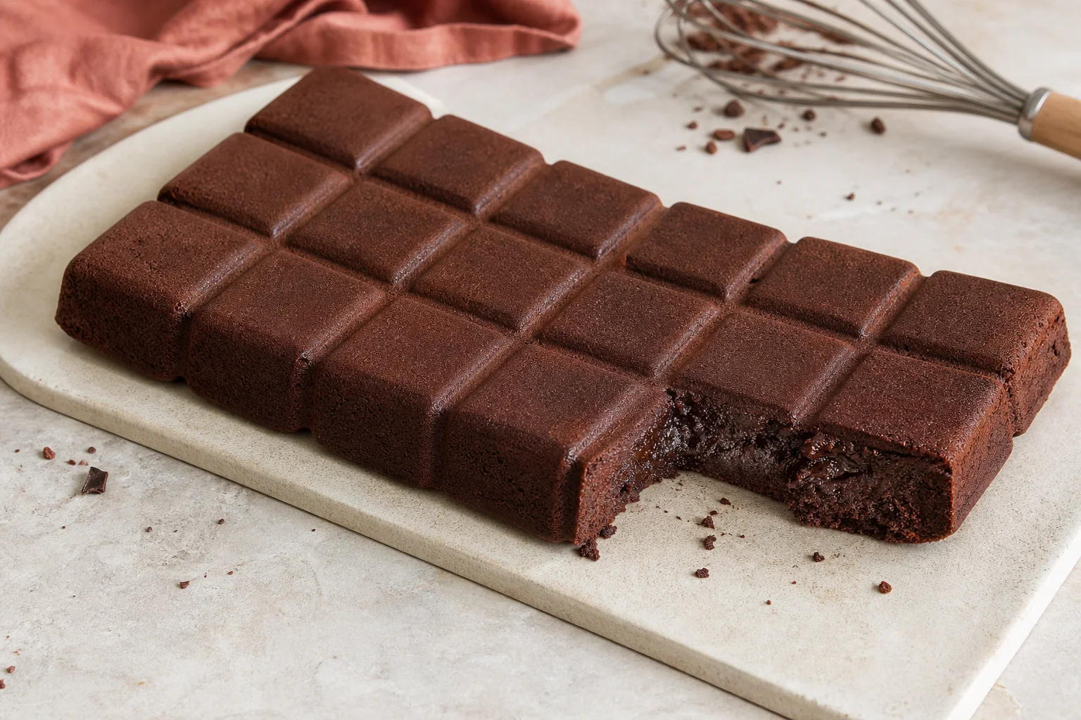 Gâteau au chocolat fondant cuit dans un moule tablette en silicone